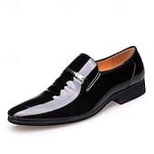 levne Poloformální-pánské hnědé lakované mokasíny z umělé kůže – prodyšné perforované slip-on společenské boty pro obchodní i formální příležitosti