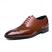 baratos Formal-sapatos oxford brogue bicolor masculinos – combinação de camurça e couro sintético com detalhes em bico fino para ocasiões formais e de negócios