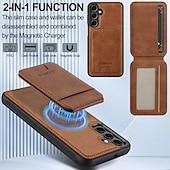 ieftine Carcasă Samsung-telefon Maska Pentru Samsung Galaxy S24 Ultra S24 Plus S24 S24 FE S23 S23 Ultra S23 Plus S22 S22 Plus Ultra S21 FE Capac Spate rezista Magnetic Acceptă încărcarea fără fir Retro TPU PU piele