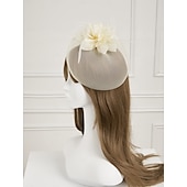 cheap Fascinators-White Wedding Fascinator Tulle Beaded Organza Fascinators Hats Headwear Clip Vintage Elegant with  Feathers Fur Flower 1 Piece Kentucky Horse Race Tea Party Ladies Day Headpiece