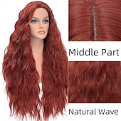 economico Parrucche trendy sintetiche-parrucche per donne parrucca con parte centrale riccia parrucca sintetica dall&#039;aspetto naturale parrucche in fibra resistente al calore per cosplay costume di halloween uso quotidiano per feste