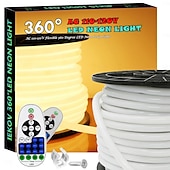 abordables Lampes néon led-Bande lumineuse LED néon 360° AC110 16-100 pieds flexible/étanche/à intensité variable, cordon lumineux LED blanc chaud, télécommande, convient pour la décoration de la maison/du jardin/du bâtiment,