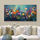 abordables Peintures paysages-Peinture à l&#039;huile originale faite à la main de fleurs colorées sur toile, peinture abstraite de groupe de fleurs à texture, art mural pour la décoration intérieure avec cadre tendu/sans cadre