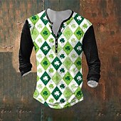 economico Magliette di San Patrizio-Per uomo San Patrizio Grafico Trifoglio Maglietta Manica Lunga Stampa 3D Moda Designer Essenziale Vacanza Streetwear Uscire Primavera &amp; Autunno 1 2 3 4 5 Henley Maglietta Henley