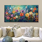 abordables Peintures paysages-Peinture à l&#039;huile originale faite à la main de fleurs colorées sur toile, peinture abstraite de groupe de fleurs à texture, art mural pour la décoration intérieure avec cadre tendu/sans cadre