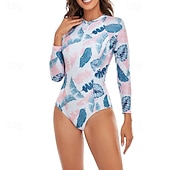 billiga Utslag-Dam Rash-guards Baddräkt Lättvikt Långärmad Kroppsdräkt Baddräkt Dragkedja fram Simmning Surfing Strand Vattensport Blommig Tryckt Sommar Vår Höst