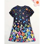 abordables Vestido de mariposa 3D-Girls ' 3D Graphic Mariposa Vestido Manga Corta Verano Primavera Vacaciones Diario Festivos Princesa Hermosa Dulce Niños 4-12 años Vestido informal Hasta la Rodilla Ajuste regular