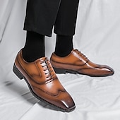 baratos Formal-sapatos oxford masculinos de couro sintético genuíno com bico fino – design brogue clássico, estilo formal, ideal para negócios, casamentos e ocasiões especiais