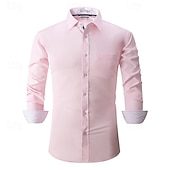 preiswerte Button-Down-Hemden für Herren-Herren Hemd Oberhemd Knopfhemd Glatt Hochzeit Party Schwarz Weiß Rosa Wein Langarm Kargen Frühling &amp; Herbst Bekleidung