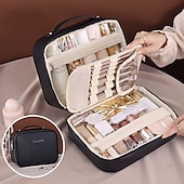 voordelige Sieradenkistjes-3-in-1 multifunctionele PU cosmetische tas, grote capaciteit en premium draagbare make-up kwasten organizer, reis make-up koffer, Moederdag cadeau voor vrouwen