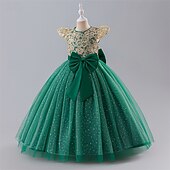 preiswerte Kleider für die Blumenmädchen-kinderkleidung Mädchen Blumenmädchen Kleid Party Kleid Farbblock Ärmellos Leistung Hochzeit Party Krawattenknoten Schön Süß Polyester Maxi abendkleider Schaukelkleid A Linie Kleid Sommer 4 Jahre +