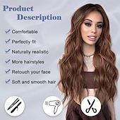 abordables Perruques Synthétiques Sans Bonnet-perruque longue ondulée pour femme, perruque bouclée ondulée avec raie au milieu, perruque en fibre synthétique résistante à la chaleur d&#039;aspect naturel pour une utilisation quotidienne en soirée