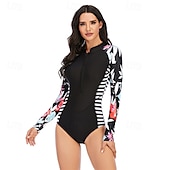 abordables Lycra de surf-Femme Maillot Anti UV Maillot de bain 1 pièce Protection solaire UV UPF50+ Poids Léger manche longue Spandex Le Maillot de corps Maillot de bain Zip sur le devant Natation Surf Plage Sports nautiques