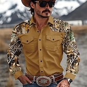 economico camicie western da uomo-Per uomo Color Block Camouflage Camicia occidentale Camicia da cowboy Manica lunga Occidentale Informale Casual Primavera Autunno Collo ripiegabile 2 tasche Marrone Verde Beige Grigio