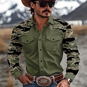 preiswerte Westernhemden für Herren-Herren camuflaje Tarnfarben Westernhemd Cowboy-Shirt Langarm Western Brautkleider schlicht Outdoor Frühling Herbst Umlegekragen 2 Taschen Schwarz Braun Grün Khaki