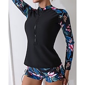 halpa Ihottumavartiot-Naisten Rashguard-uimapuku Kevyt Pitkähihainen Uima-asut Uimapuku 2-osainen Etuvetoketju Uinti Lainelautailu Hiekkaranta Vesiurheilu Kukat Tilkkutäkki Painettu Kesä Kevät Syksy
