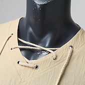 ieftine Tricouri din bumbac și in-Bărbați Cămașă de in Tricouri Tricou cu maneca lunga Manșon Lung În V Primăvara &amp; toamnă Culoare solidă Casual Cu Șiret Vacanță homewear Alb Top tricou pentru bărbați
