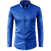voordelige Overhemden met knopen voor heren-Voor heren Overhemd Overhemd met knopen Kleurenblok Bruiloft Feest Zwart Wit Wijn Rood Lange mouw Revers Lente &amp; Herfst Kleding Lapwerk