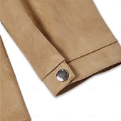 billige Faux suede jakker-Herre Vindtett jakke Imitert semsket jakke Brun semsket jakke Fritid / hverdag Vindtett jakke Lapper Lomme Vinter Vår &amp; Vinter Helfarge Årgang Mote Skjortekrage Normal Navyblå Kakifarget Militærgrønn