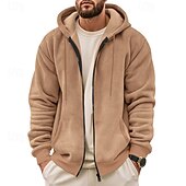 baratos hoodies básicos dos homens-Homens Moletons Waffle Moletom com zíper Moletom Moletom de lã Preto Verde Tropa Azul Marinha Cáqui Cinzento Com Capuz Tecido Bolsos Desportos e Ar livre Diário Feriado Roupa de rua Básico Casual