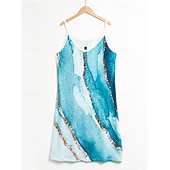 ieftine Rochii Art&amp;Design-Rochie Mini Femei Rochie Petite Rochie Petite Rochie de Vară Rochie A Line Rochie de Vară Vacanță Modă Stilată în Aer Liber Vacanță Zile de Zi Ajustare Regualară Ombre Marmură Fără Mâneci Decolteu în