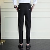 abordables Mince-Homme Remise de diplôme Dress Pants works Pantalon Naples Pantalons Chinos Boutons Avec Poches Jambe Droite Uni Confort Formel Soirée Travail Mode Style Classique Noir Blanche Micro-Élastique