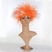 abordables Perruques de carnaval-perruque synthétique bouclée partie médiane perruque courte noir jaune rose rouge bleu cheveux synthétiques hommes rose rouge noir pour le carnaval