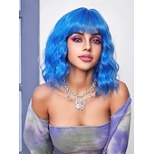 baratos Perucas Sintéticas sem Touca-peruca com franja perucas curtas onduladas para mulheres comprimento dos ombros perucas bob encaracolado perucas sintéticas resistentes ao calor para cosplay de halloween uso diário para festas