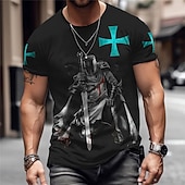  Herren Grafik Tempelritter T Shirt Tempelritter-T-Shirts Kurzarm T-Shirt 3D-Druck Rundhalsausschnitt Hemd Vintage Mode Designer Täglich Outdoor Sport Rote Frühling & Sommer Bekleidung S M L XL 2XL 3XL