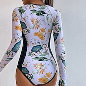 cheap One Pieces Rash Guards-Women's Rash Guard One Piece Swimsuit Floral Printed Front Zip Quick Dry Lightweight Breathable Sleeveless Bodysuit Bathing Suit Surfing Beach Water Sports Summer