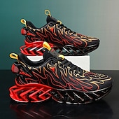 economico Sneakers da uomo-sneakers da uomo verde neon con fiamme, design audace a onde con tomaia traspirante e suola ammortizzata, perfette per lo streetwear e uno stile di vita attivo