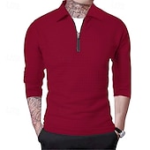 olcso Vakáció-Férfi Gofris pólóingek Quarter Zip Polo Napi Szabadság Negyed irányítószám Hosszú ujj Divat Modern Sima Tavasz Ősz Normál Fekete Fehér Bor Sötétkék Khakizöld Katonai zöld Gofris pólóingek