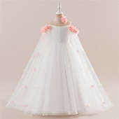 cheap Flower Girl&#039;s Dresses-Flower Girl Dress Kid&#039;s Girls&#039; Princess Dress Performance Wedding Party Elegant Beautiful Mesh Solid Color Sleeveless Crew Neck Light Pink White 4 years+