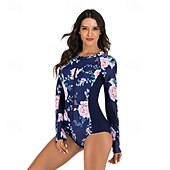 abordables Rash Guards Une Pièce-Femmes Maillot Anti UV Maillot de bain 1 pièce Protection Solaire UV UPF50+ Séchage Rapide manche longue Spandex Le Maillot de corps maillot de bain ​fermeture éclair sur le devant Surf Plage Sports