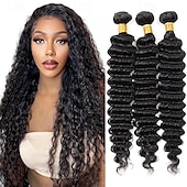 cheap 3 Bundles Human Hair Weaves-3 Bundles Hair Weaves Brazilian Hair Deep Wave Human Hair Extensions 8-28 Inch