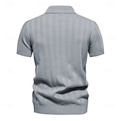cheap Men&#039;s Elite Polo-Men&#039;s Business Casual Lapel Button Short Sleeve Vintage Fashion Solid Color Vertical Stripes Buttons All Seasons Black Bronze Light Grey Beige