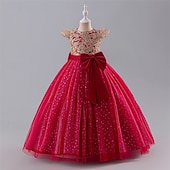preiswerte Kleider für die Blumenmädchen-kinderkleidung Mädchen Blumenmädchen Kleid Party Kleid Farbblock Ärmellos Leistung Hochzeit Party Krawattenknoten Schön Süß Polyester Maxi abendkleider Schaukelkleid A Linie Kleid Sommer 4 Jahre +