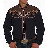 cheap Men&#039;s Western Shirts-Men&#039;s Floral Graphic Prints Shirt Western Shirt Cowboy Shirt Long Sleeve Fashion Streetwear Designer Outdoor Daily Fall &amp; Winter Turndown Print Button-Down Blue Sky Blue Purple Brown Gray