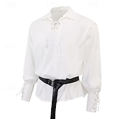 cheap Tops-Medieval Renaissance 17th Century Medium Length Blouse / Shirt Cosplay Costume Ren Faire Knight Ritter Celtic Knight Drawstring Solid Color Men&#039;s Celtic Pirate Masquerade Casual Daily Renaissance Fair