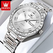 economico Orologi al quarzo-olevs marchio acciaio cinturino orologio da uomo business luminoso doppio calendario semplice orologio al quarzo impermeabile sportivo moda orologio da polso da uomo strass