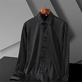 preiswerte Bügelfreie Herrenhemden-Herren Oberhemd Gestreiftes Hemd Bügelfreies Hemd Hochzeit Outdoor Schwarz Weiß Grau Langarm Kragen Sommer Frühling Bekleidung