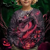 billiga Pojkens 3D-djur-Pojkar 3D Grafisk Drake T-shirt Långärmad Vår Höst Mode Grundläggande Barn 4-12 år Rund hals Utomhus Ledigt Dagligen Normal