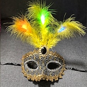 economico Luci decorative-maschera luminosa a led di carnevale con piume mezza faccia maschera da principessa maschera per gli occhi festa decorazione regalo 1 pz