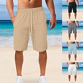 baratos Feriado-Homens Calção Shorts de linho Shorts de verão Shorts de praia Bolsos Com Cordão Cintura elástica Listra Conforto Respirável Comprimento do joelho Ao ar livre Feriado Praia Férias Casual Preto Branco