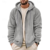 baratos hoodies básicos dos homens-Homens Moletons Waffle Moletom com zíper Moletom Moletom de lã Preto Verde Tropa Azul Marinha Cáqui Cinzento Com Capuz Tecido Bolsos Desportos e Ar livre Diário Feriado Roupa de rua Básico Casual