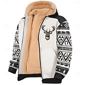 baratos moletom masculino de lã-Homens Veado Tosão Moletom Moletom Moletom com capuz Gola Redonda Simples Impressão 3D Caça Preto Marron Zip Up Outono Inverno Designer
