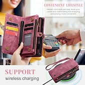 cheap Samsung Cases-Phone Case For Samsung Galaxy Z Fold 6 Z Fold 5 Z Fold 4 Wallet Case with Stand Holder Zipper with Wrist Strap Retro TPU PU Leather