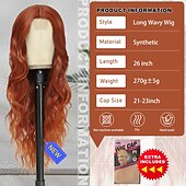 billige Syntetiske trendy parykker-cosplay lang kobberparykk 26 tommer midtdel syntetisk parykk realistiske gaver festparykker til kvinner daglig bruk fargerike parykker