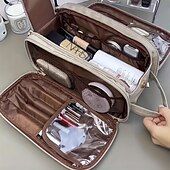 cheap Jewelry &amp; Cosmetic Storage-Large-Capacity Travel Cosmetic Bag, Multifunctional Makeup Organizer with Brush Holder, Portable Toiletry Storage Bag for Women