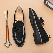 levne Poloformální-pánské semišové střapcové mokasíny – elegantní slip-on společenské boty, pohodlné a stylové, ideální pro podnikání, neformální události a formální příležitosti